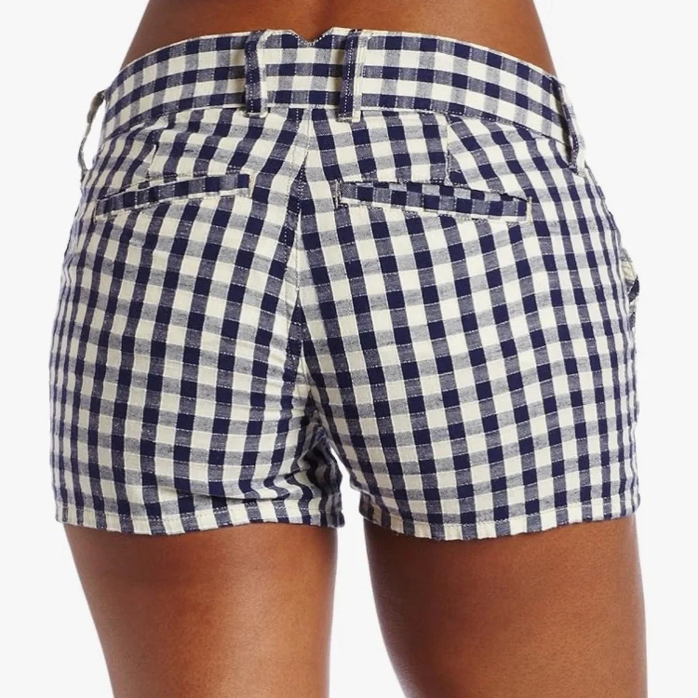 Lucky Brand Shorts Dispatcher Gingham 29 Navy Cotton Linen - Picture 2 of 16